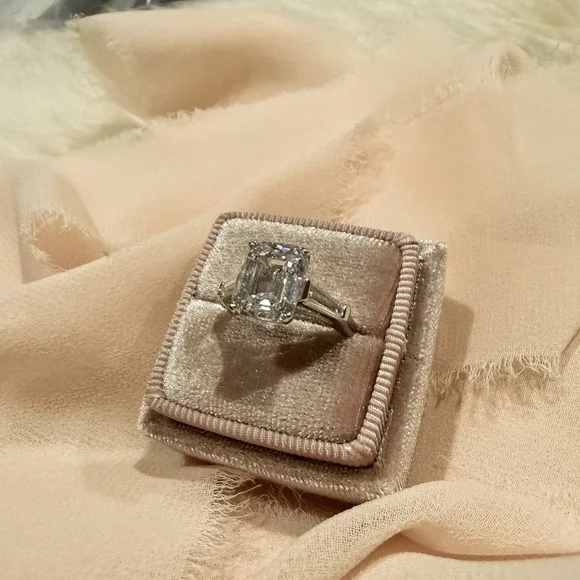 4CT Emerald Cut & Baguette Three Stone Engagement Ring - Picture 9 of 13
